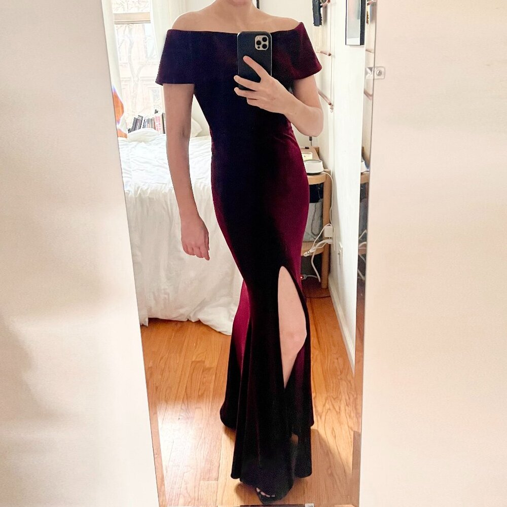 BHLDN Fawn Dress Off the Shoulder Velvet Dress Bordeaux